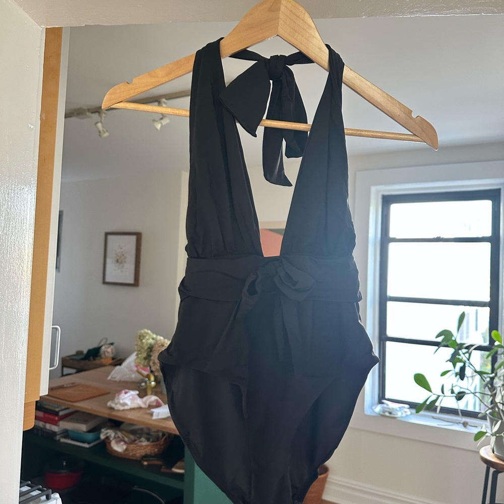 WeWoreWhat Black Halter One-Piece Swimsuit